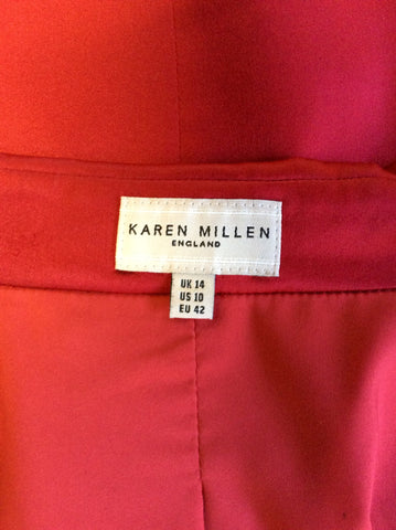 KAREN MILLEN RED SILK V NECK BLOUSE SIZE 14 - Whispers Dress Agency - Womens Tops - 3