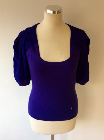 KAREN MILLEN PURPLE WOOL & SILK SHORT SLEEVE JUMPER SIZE 3 UK 12/14 - Whispers Dress Agency - Sold - 1