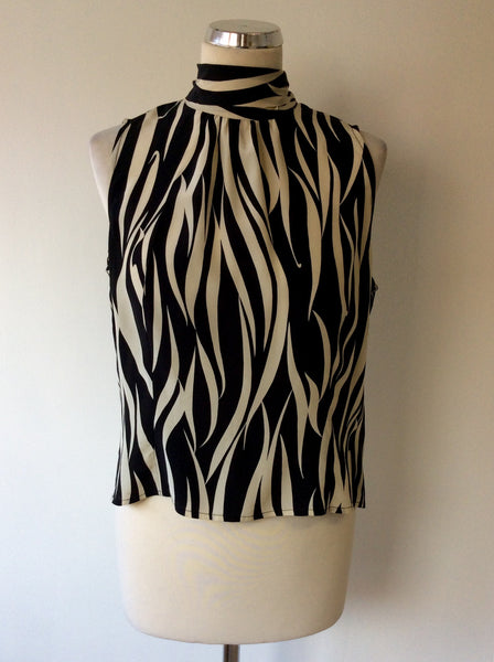 GERARD DAREL BLACK & IVORY PRINT SLEEVELESS BLOUSE SIZE 12 - Whispers Dress Agency - Sold - 1