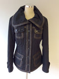 MARC AUREL BLACK & BROWN FAUX LEATHER TRIM JACKET SIZE 40 UK 12 - Whispers Dress Agency - Sold - 3