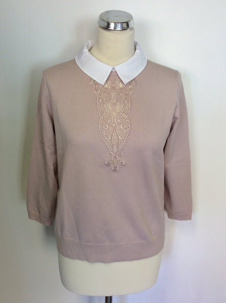 KAREN MILLEN PALE PINK/ NUDE WITH WHITE COLLARED JUMPER SIZE L