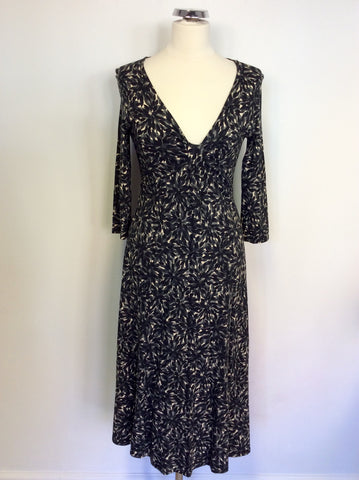 LK BENNETT BLACK,GREY & WHITE PRINT DRESS SIZE 12