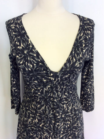 LK BENNETT BLACK,GREY & WHITE PRINT DRESS SIZE 12