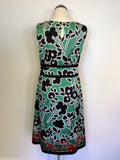 MONSOON BLACK,GREEN,RED & WHITE FLORAL PRINT DRESS SIZE 12