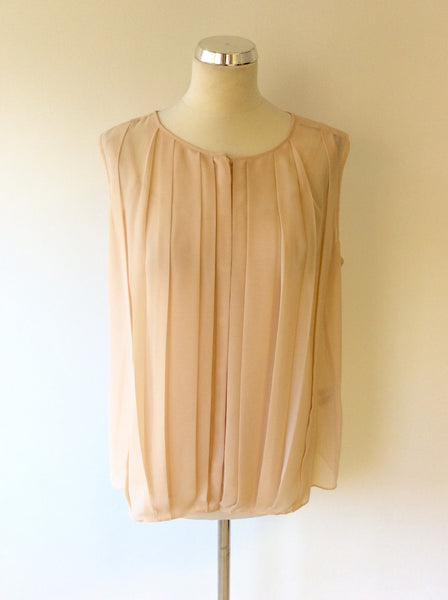 LK BENNETT PEACH PLEATED SLEEVELESS BLOUSE SIZE 14 - Whispers Dress Agency - Womens Shirts & Blouses - 1