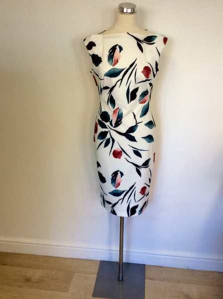 MARKS & SPENCER WHITE FLORAL PRINT PENCIL DRESS SIZE 12