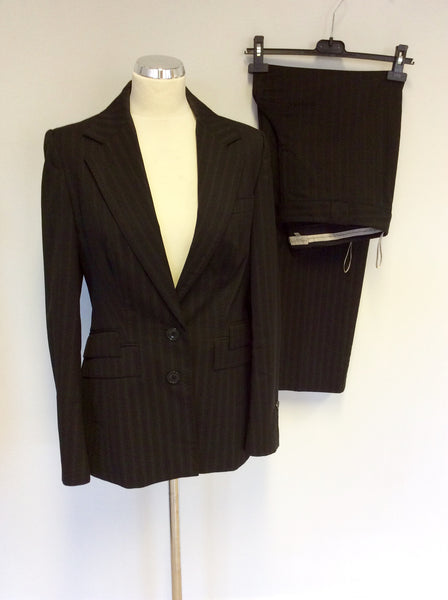 KAREN MILLEN BLACK PINSTRIPE TROUSER SUIT SIZE 14 - Whispers Dress Agency - Sold - 1