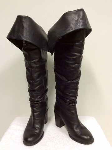 OFFICE BLACK LEATHER OVER KNEE/KNEE LENGTH BOOTS SIZE 6/39 - Whispers Dress Agency - Womens Boots - 2