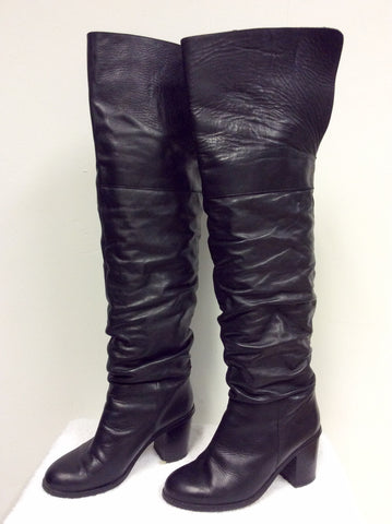 OFFICE BLACK LEATHER OVER KNEE/KNEE LENGTH BOOTS SIZE 6/39 - Whispers Dress Agency - Womens Boots - 1