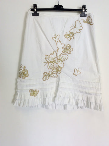 KAREN MILLEN WHITE BUTTERFLY TRIM COTTON SKIRT SIZE 14