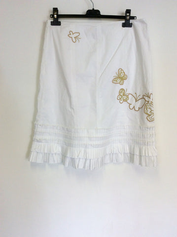 KAREN MILLEN WHITE BUTTERFLY TRIM COTTON SKIRT SIZE 14