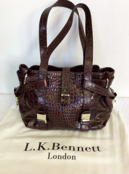 LK BENNETT DARK BROWN LEATHER ANNA CROC PRINT SHOULDER BAG - Whispers Dress Agency - Shoulder Bags - 1