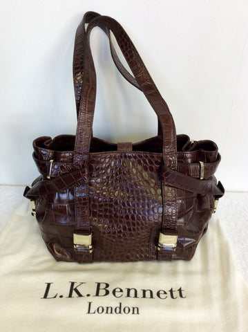 LK BENNETT DARK BROWN LEATHER ANNA CROC PRINT SHOULDER BAG - Whispers Dress Agency - Shoulder Bags - 3