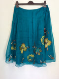 COAST KINGFISHER GREEN SILK EMBROIDERED SKIRT SIZE 12