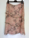 TED BAKER BLACK & PINK FLORAL PRINT SILK SKIRT SIZE 3 UK 12/14