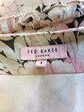 TED BAKER BLACK & PINK FLORAL PRINT SILK SKIRT SIZE 3 UK 12/14