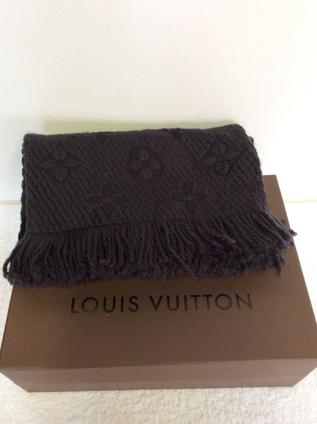 LOUIS VUITTON DARK GREY (ANTHRACITE) LOGOMANIA WOOL & SILK SCARF - Whispers Dress Agency - Sold - 1