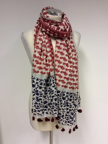 MARC AUREL NAVY BLUE & RED PRINT COTTON SCARF