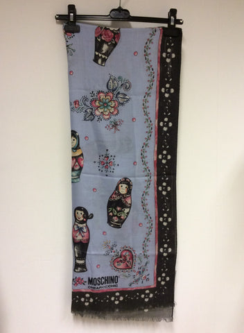 MOSCHINO CHEAP & CHIC LIGHT BLUE RUSSIAN DOLL PRINT SCARF