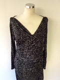 LK BENNETT MARIELLA BLACK & GREY LEOPARD PRINT DRESS SIZE 14 - Whispers Dress Agency - Womens Dresses - 2