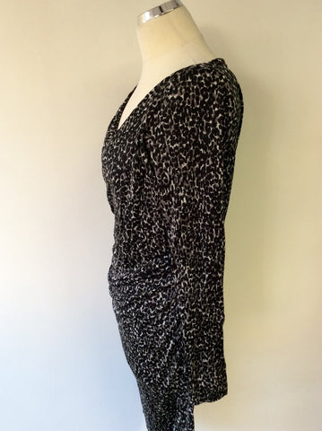 LK BENNETT MARIELLA BLACK & GREY LEOPARD PRINT DRESS SIZE 14 - Whispers Dress Agency - Womens Dresses - 3