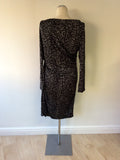 LK BENNETT MARIELLA BLACK & GREY LEOPARD PRINT DRESS SIZE 14 - Whispers Dress Agency - Womens Dresses - 4