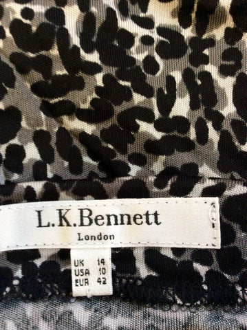 LK BENNETT MARIELLA BLACK & GREY LEOPARD PRINT DRESS SIZE 14 - Whispers Dress Agency - Womens Dresses - 5