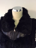 HOLLIES STOCKHOLM BLACK LEATHER & RABBIT FUR GILET SIZE 44 UK 16 - Whispers Dress Agency - Womens Gilets & Body Warmers - 2