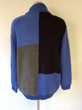 JACQUES VERT BLUE,BLACK & GREY EMBROIDERED ZIP FRONT CARDIGAN SIZE L - Whispers Dress Agency - Womens Knitwear - 2