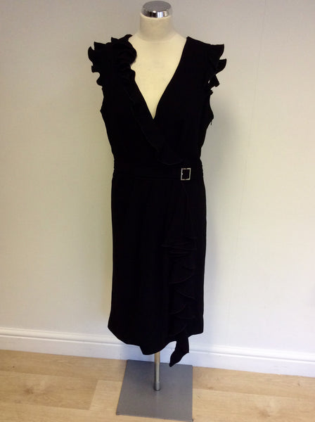 BRAND NEW KAREN MILLEN BLACK FRILL TRIM DRESS SIZE 16 - Whispers Dress Agency - Womens Dresses - 1