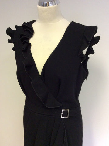 BRAND NEW KAREN MILLEN BLACK FRILL TRIM DRESS SIZE 16 - Whispers Dress Agency - Womens Dresses - 2