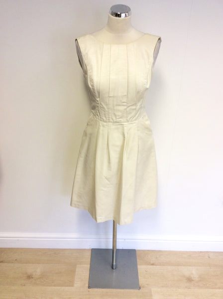 REISS CREAM SCOOP NECKLINE PLEATED TRIM OCCASION DRESS SIZE 8