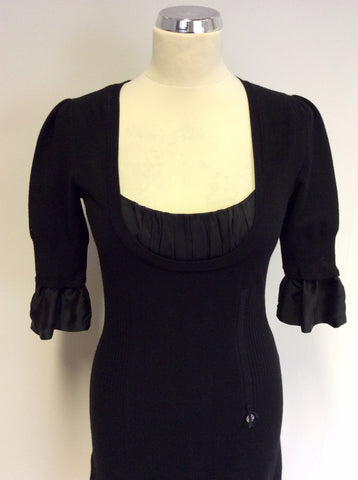 KAREN MILLEN BLACK KNIT & SILK TRIM DRESS SIZE 2 UK 10/12 - Whispers Dress Agency - Womens Dresses - 2