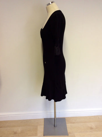 KAREN MILLEN BLACK KNIT & SILK TRIM DRESS SIZE 2 UK 10/12 - Whispers Dress Agency - Womens Dresses - 3