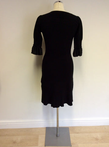 KAREN MILLEN BLACK KNIT & SILK TRIM DRESS SIZE 2 UK 10/12 - Whispers Dress Agency - Womens Dresses - 4