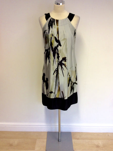 TED BAKER GREY & BLACK PRINT SILK DRESS SIZE 2 UK 8/10 - Whispers Dress Agency - Womens Dresses - 1