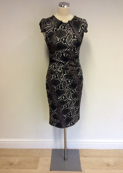 KAREN MILLEN BLACK & BROWN SNAKESKIN PRINT PENCIL DRESS SIZE 10 - Whispers Dress Agency - Sold - 1