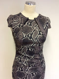 KAREN MILLEN BLACK & BROWN SNAKESKIN PRINT PENCIL DRESS SIZE 10 - Whispers Dress Agency - Sold - 2