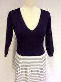 KAREN MILLEN NAVY BLUE & WHITE FINE KNIT DRESS SIZE 2 UK 10/12 - Whispers Dress Agency - Womens Dresses - 2