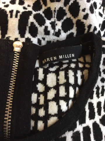 KAREN MILLEN BLACK & WHITE PRINT KNIT DRESS SIZE 2 UK 10/12 - Whispers Dress Agency - Sold - 5