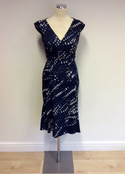 KAREN MILLEN BLUE & WHITE PRINT DRESS SIZE 10 - Whispers Dress Agency - Womens Dresses - 1