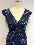 KAREN MILLEN BLUE & WHITE PRINT DRESS SIZE 10 - Whispers Dress Agency - Womens Dresses - 2