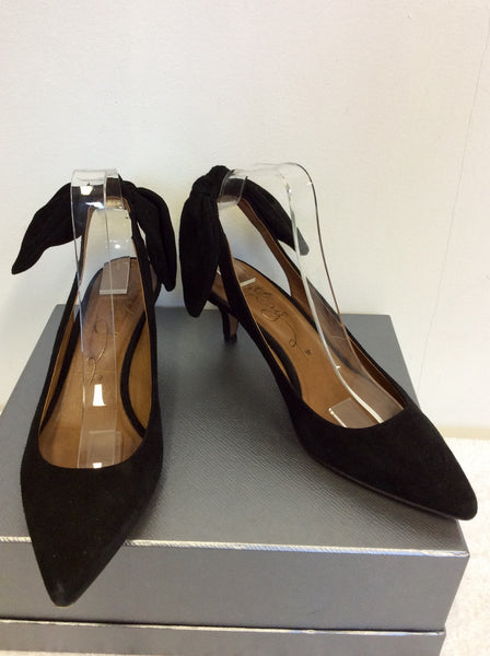 HOBBS 30 th ANNIVERSARY BLACK SUEDE BOW TRIM SLINGBACK HEELS SIZE 7/39.5