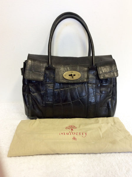 MULBERRY BLACK LEATHER CROC SMALL TOTE BAG