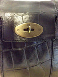 MULBERRY BLACK LEATHER CROC SMALL TOTE BAG