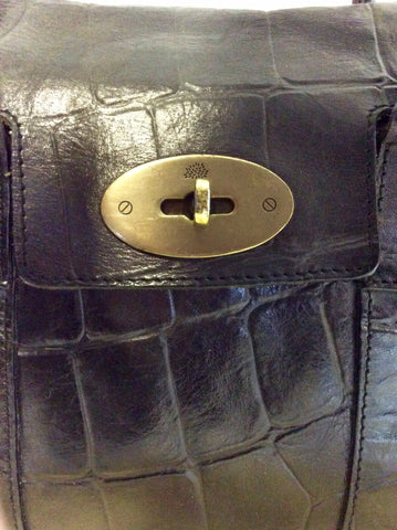 MULBERRY BLACK LEATHER CROC SMALL TOTE BAG