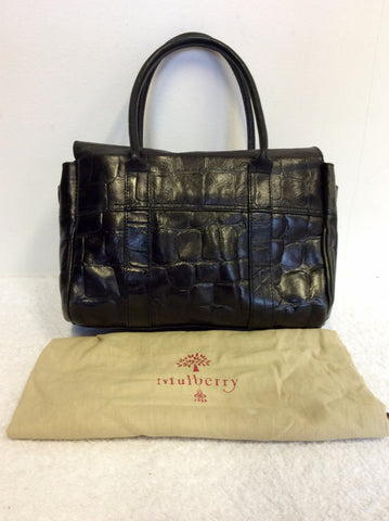 MULBERRY BLACK LEATHER CROC SMALL TOTE BAG