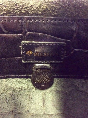 MULBERRY BLACK LEATHER CROC SMALL TOTE BAG