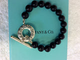 BRAND NEW TIFFANY & CO BLACK ONYX BEADED & STIRLING SILVER TOGGLE BRACELET - Whispers Dress Agency - Womens Jewellery - 2