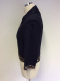 LK BENNETT DARK BLUE SILK BEADED JACKET SIZE 8